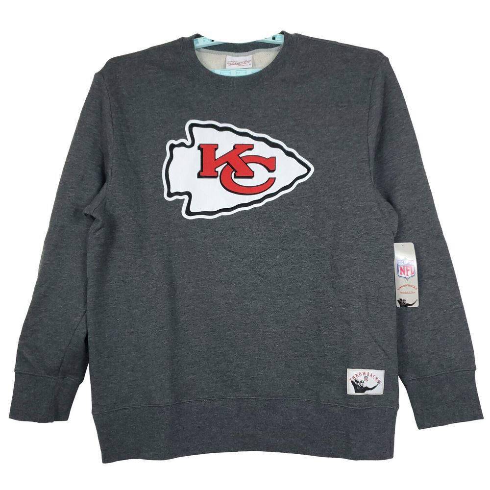 KC Chiefs Mitchell &‎ Ness NFL 2XL XXL Crew Fleece Cut & Sew Logo Gray NWT